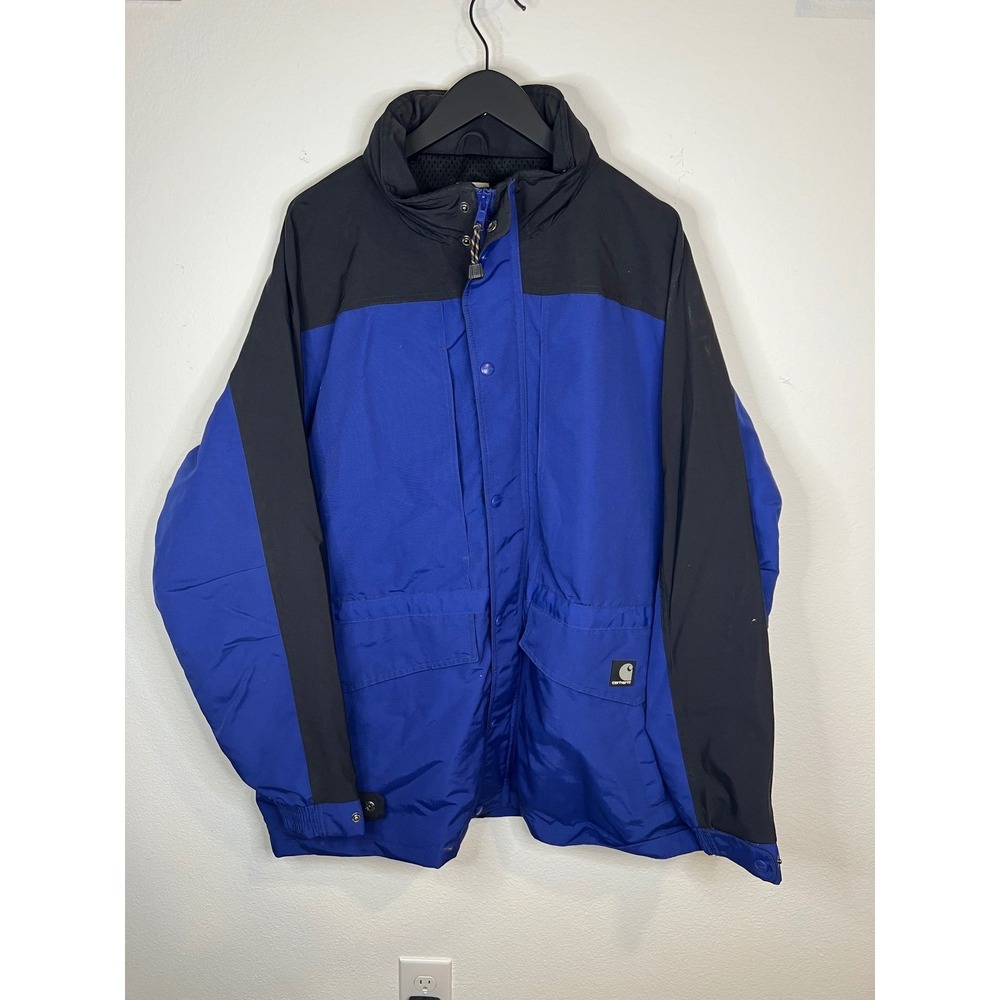Carhartt Mens C48 COB Nylon Parka Jacket Stowaway Hood Blue Black 2XL